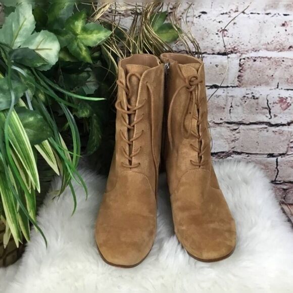 Marc Fisher Edina Suede Lace-Up Ankle Boots Brown Block Heel 6.5 - Picture 2 of 11